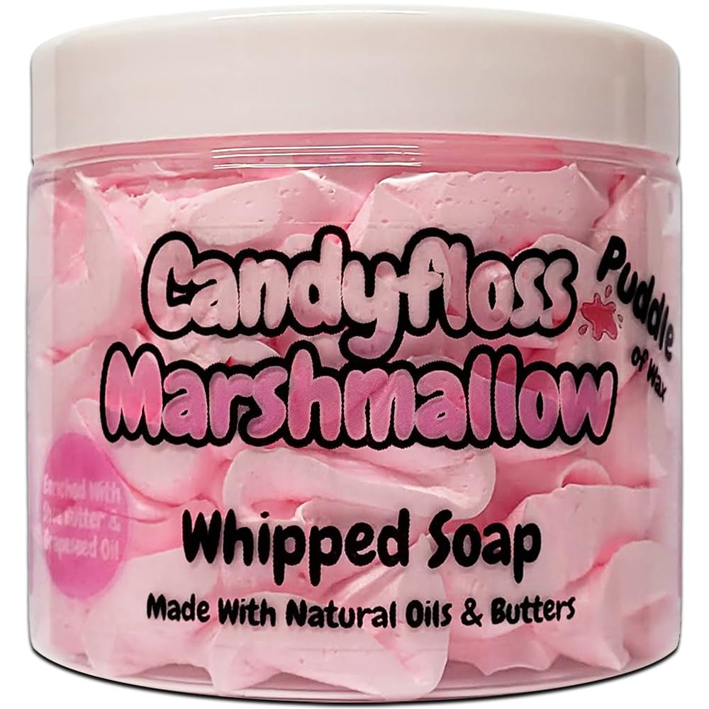 Candyfloss Marshmallow Whipped Soap Body Wash - 150g - Natural Oils and Butters - Sweet Scent - Vegan Friendly - Puddle of Wax - Made in the UK