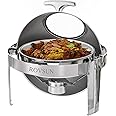 ROVSUN Roll Top Chafing Dish Buffet Set,6 Quart Round Stainless Steel Chafer for Catering,Buffet Servers and Warmers Set with Glass Window for Wedding, Parties, Banquet, Events，Graduation