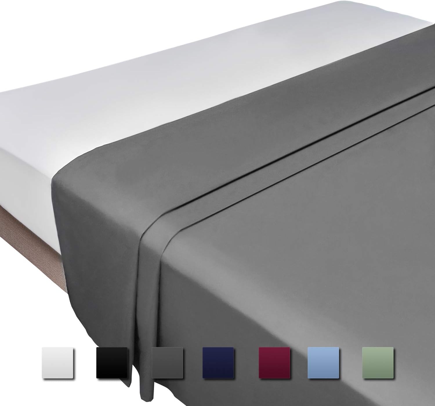 COK King Size Solid Gray Top Flat Sheet only, Ultra Soft Polyester Microfiber Bed Sheet - 1 Pack (Gray, King)