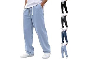 Baggy Jeans Men Casual Straight Leg Denim Pants Drawstring Elastic Waist Jeans Stretch Summer Streetwear Denim Pants