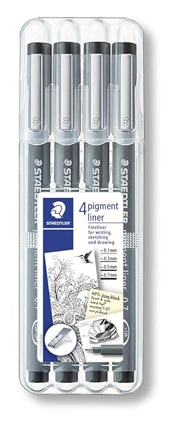 Staedtler 308 WP4 pigment liner, 4 Stück in aufstellbarer Staedtler-Box, schwarz