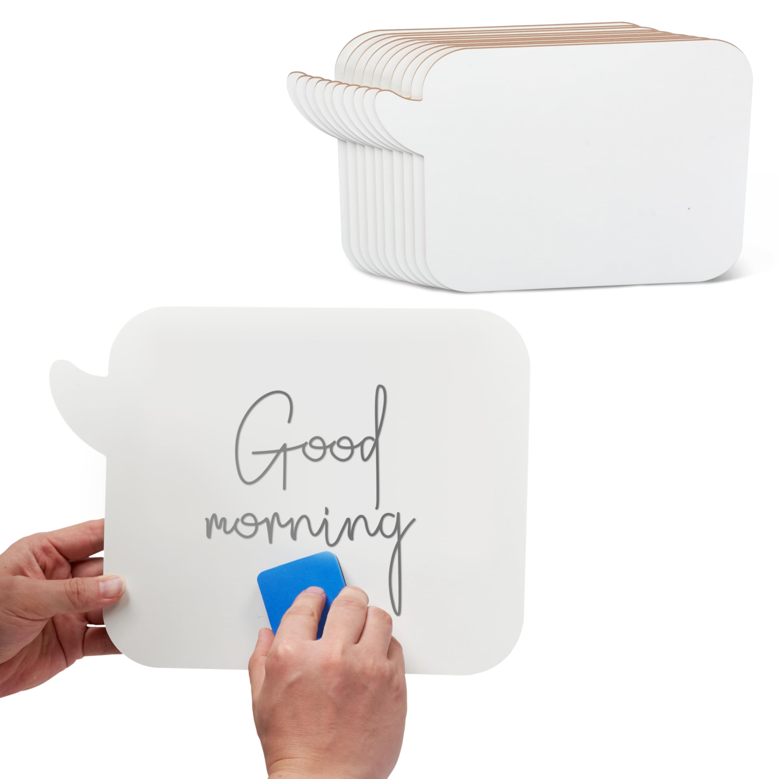 Photo 1 of Board Geeks Speech Bubble White Board - Set of 10 - Dry Erase Answer Paddle for Kids and Adults - Smooth Surface for Easy Writing and Wiping - Reusable Paper Material - White