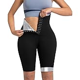 Meiosuns Sauna Sweat Shorts for Women Weight Loss Ribbed High Waisted Pants Waist Trainer Workout Compression Shaper
