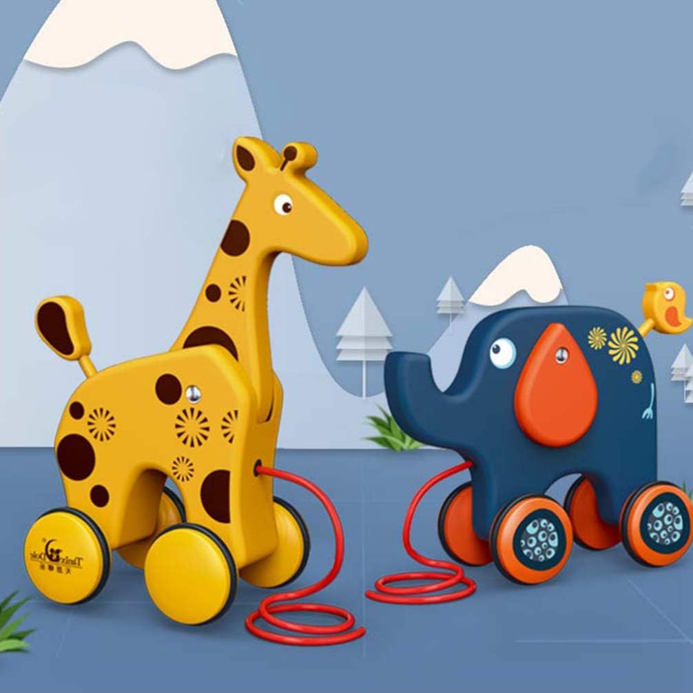 Amazon Co Jp Nuobesty 木製の動物のおもちゃのおもちゃの幼児はおもちゃのキリンの置物を引っ張る ホーム キッチン