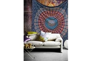 Popular Handicrafts Kp749 King Size Hippie Mandala Bohemian Psychedelic Intricate Floral Design Indian Bedspread Magical Thinking Tapestry King Size Neavy Blue, King 230 x 270 cms / 90 x 108 inches