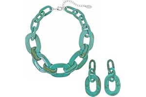 Bocar Acrylic Chunky Statement Necklace for Women Cube Link Chain Collar Necklace and Hoop Earrings Costome Jewelry Set