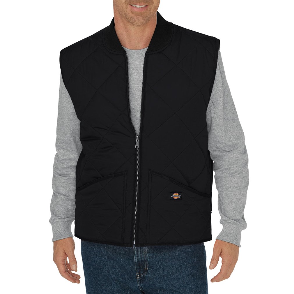 Dickies Men's Diamond Quilted Water Resistant Vest, Black, 2T Homer's