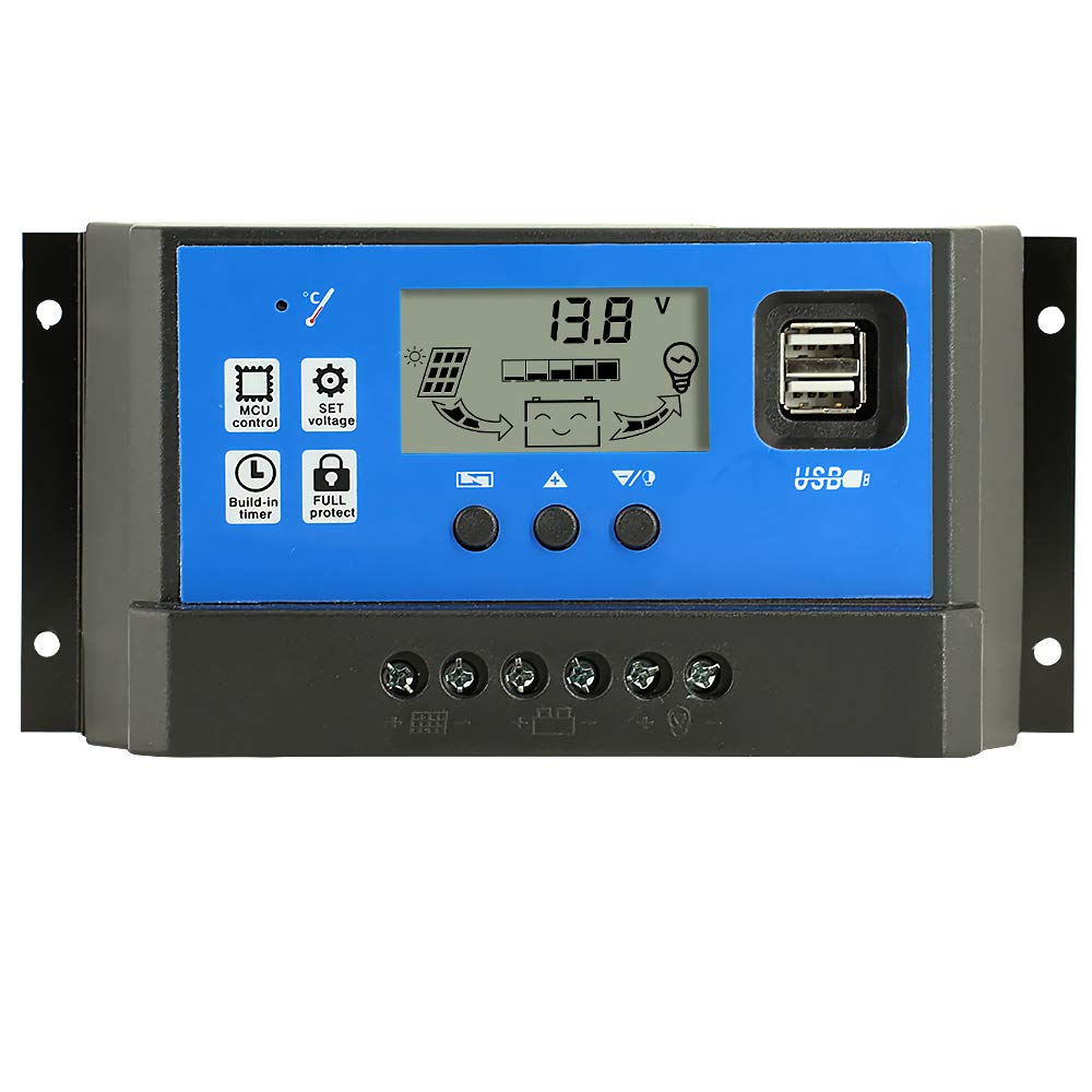 Y&H 60A 12V/24V Solar Panel Charge Controller Intelligent Regulator USB Port 5V Light Timer Control LCD Display