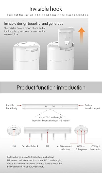 APRITECH® luz Nocturna Lámpara LED del Armario Operada 3 Modos de ...