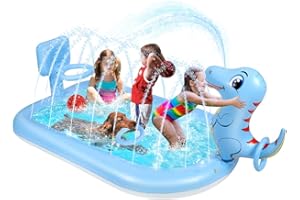 ANSEE Splash Pad Sprinklers for Kids, 3 in 1 Inflatable Sprinkler Pool Toys Sprinkler Pad with Basketball Hoop Indoor Outdoor Water Play for 3 4 5 6 7 8 Year Old Girls Boys (Dinosaur Design)