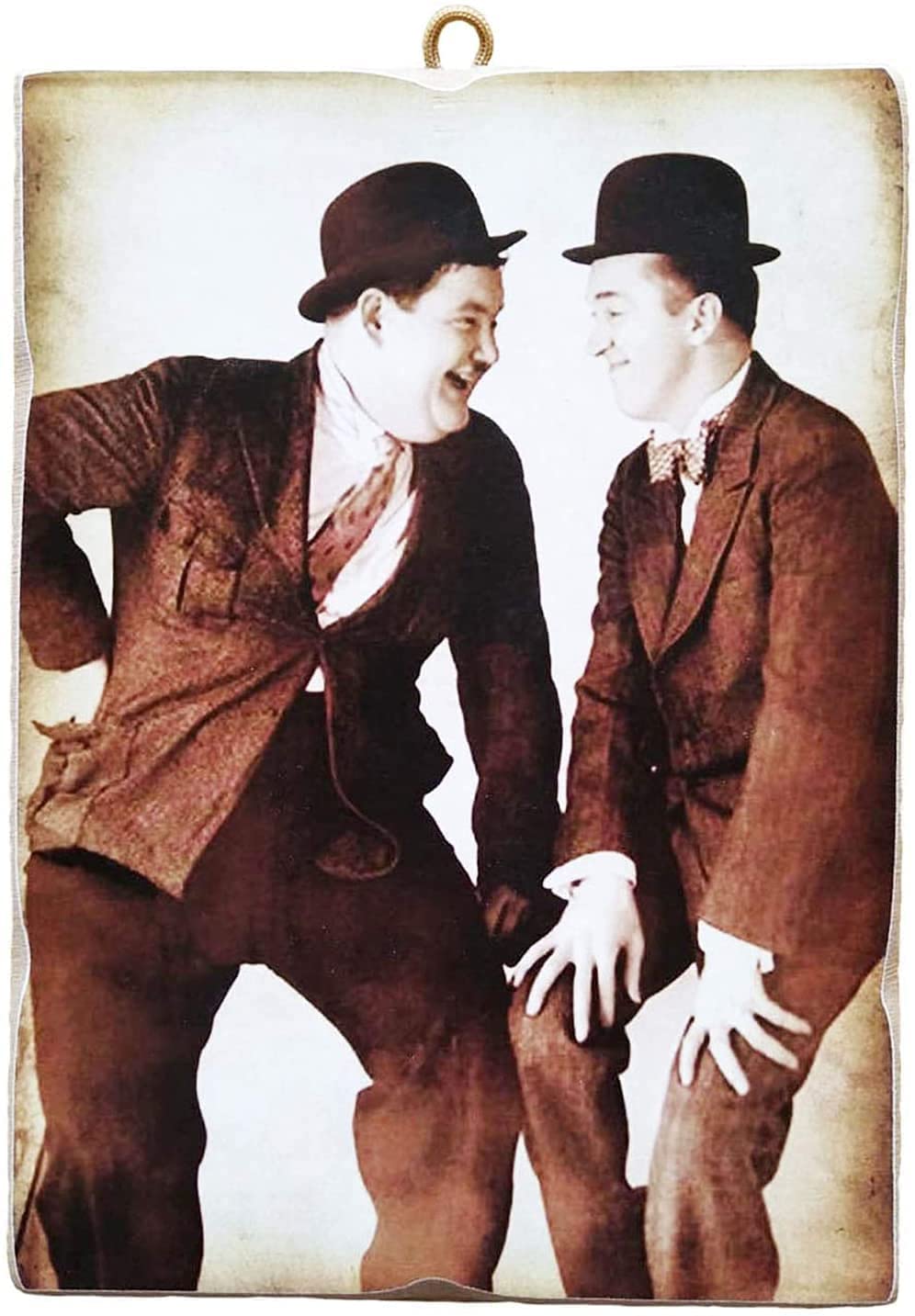 KUSTOM ART Stanlio & Ollio Vintage Style Square Painting (Stan Laurel Oliver Hardy) Collection Print on Wood For Furniture Restaurant Pizzeria Trattoria Bar Hotel (Small: 17 x 24 cm.)