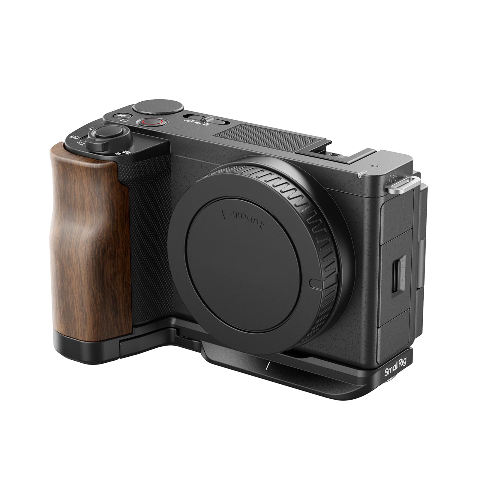 SMALLRIG ZV-E10 II L-Shape Plate with Wooden Handle, Handgrip for Sony ZV-E10 II, Built-in Quick Release Plate for Arca, 1/4"-20 Holes - 4864