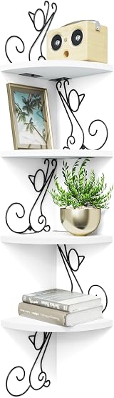 Alsonerbay 4-Tier Cat Corner Shelf Wall Mounted White Rustic Wood