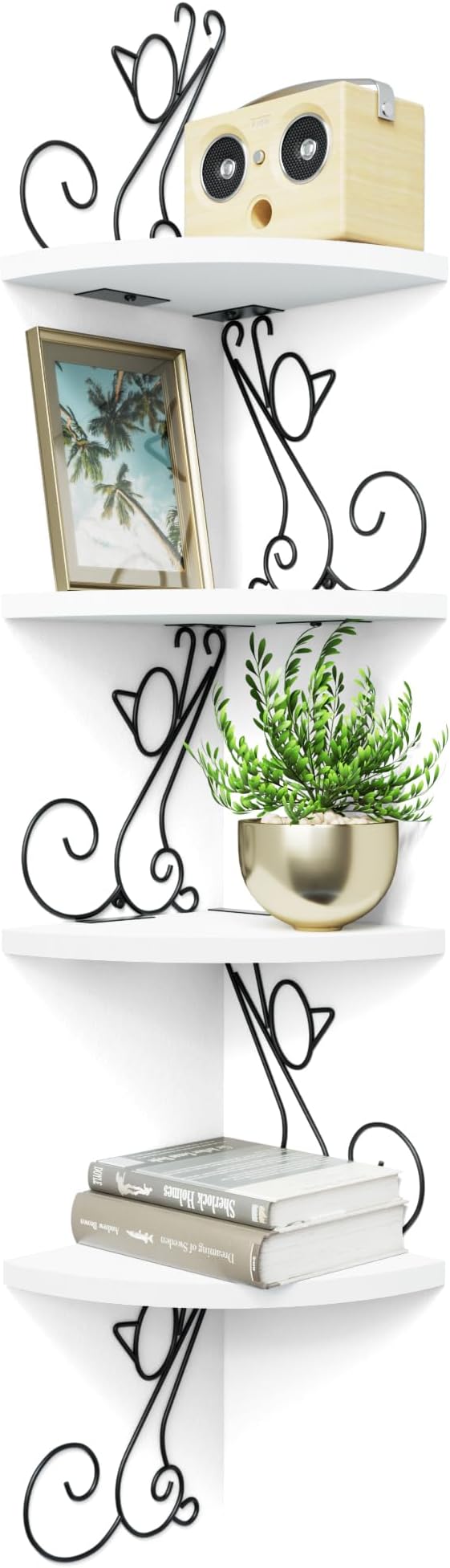 Alsonerbay 4-Tier Cat Corner Shelf Wall Mounted White Rustic Wood