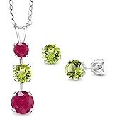 Gem Stone King 925 Sterling Silver Red Ruby and Green Peridot Pendant and Earrings Jewelry Set For Women (3.00 Cttw, Gemstone July Birthstone, with 18 Inch Chain)