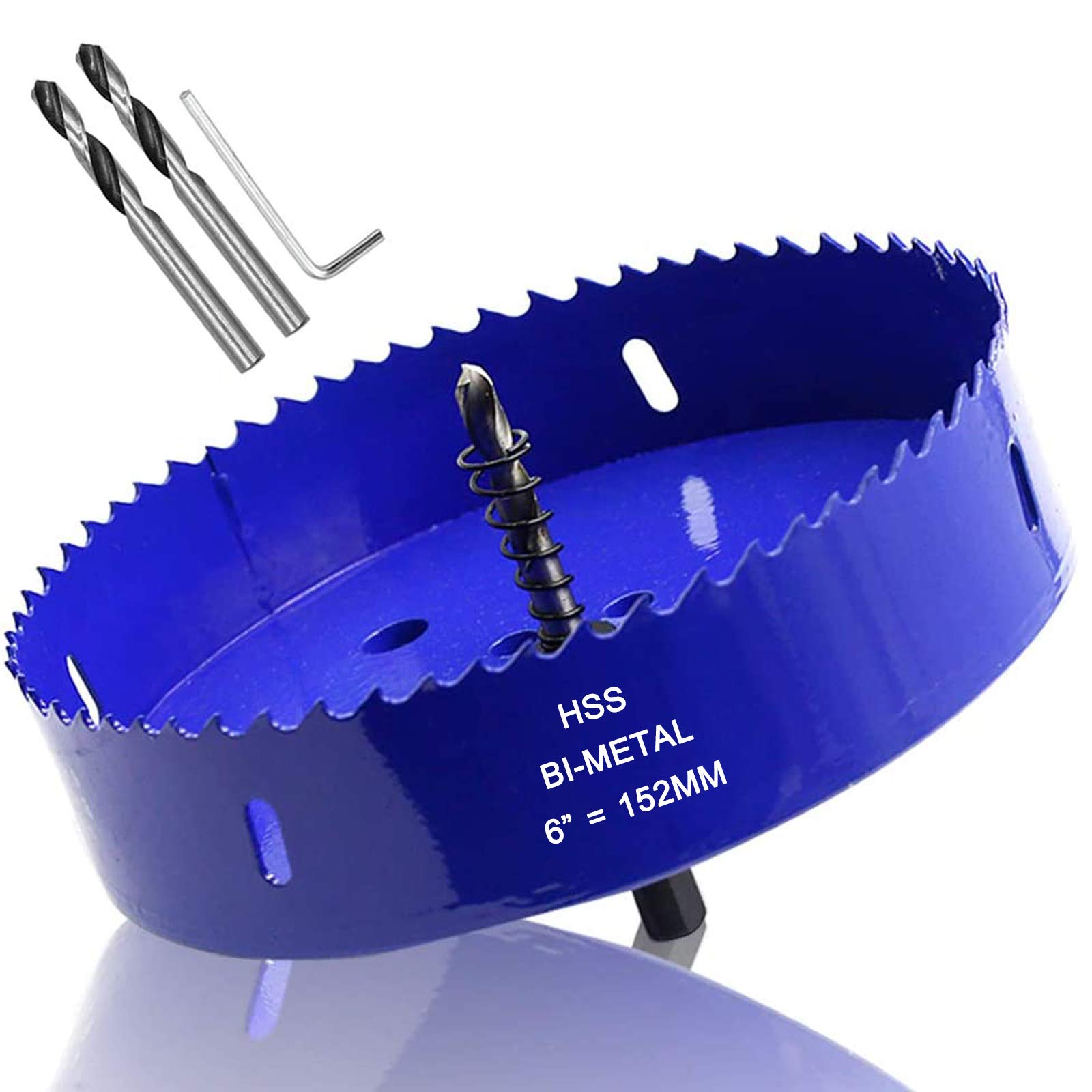 ZXHAO 6 inch 152mm Hole Saw, 1 1/4 inch Cutting Depth HSS Bi-Metal Hole Cutter with Hex Shank Drill Bit Adapter for Wood Cornhole Boards Plastic Drywall Fiberboard