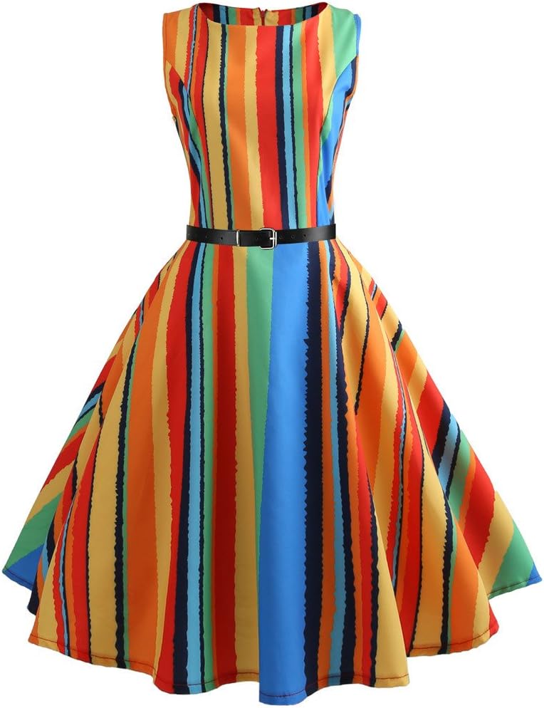 Gaddrt Dress Women's Ladies Vintage Printing Bodycon Sleeveless Casual Evening Party Prom Swing Dress