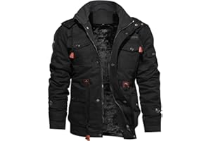 TACVASEN Men's Winter Jacket Cotton Military Jackets Fleece Lined Thick Work Warm Cargo Coats with Hooded