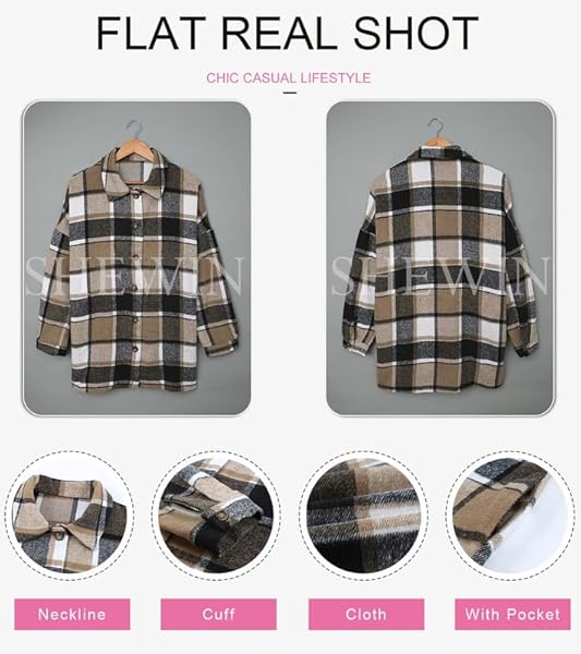 SHEWIN WOMENS PLAID FLANNEL SHACKET JACKET CASUAL LONG SLEEVE BUTTON UP SHIRTS COAT TOPS FALL CLOTHES FOR WOMEN 2024,US 4-6(S),YELLOW