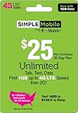 SIMPLE Mobile Refill Card - $25 Refill Prepaid Airtime Card