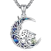 LOOVE Sterling Silver Tree of Life Necklace for Women Oval Family Tree Necklace Abalone Shell Moonstone Pendant Mother Day Necklace for Mom Tree of Life Jewelry