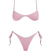 VOLAFA Women's Triangle Bikini Sets Tie Sexy Thong Solid Cheeky Swimsuit Brazillian Two Piece Bathing Suit