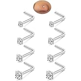 8Pcs 18G 20G 22G Nose Rings Studs Set for Women Men - Hypoallergenic Gold/Silver 316L Surgical Stainless Steel Nose Studs L Shaped Corkscrew Body Piercing Jewelry for Nose Earring Studs CZ 1.5-3mm
