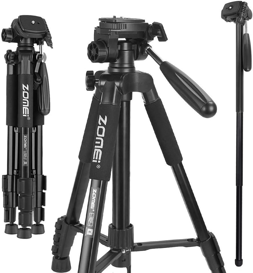 DSLR Tripod Zomei Q222 Camera Tripod Monopod 360 Degree Portable Travel Tripod with 3-Way Swivel Pan Head and Carry Bag for Canon/Nikon/Sony DSLR/SLR Camera