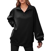 Fisoew Women’s Collared V Neck Sweatshirt Casual Oversized Long Sleeve Fashion Pullover Tops