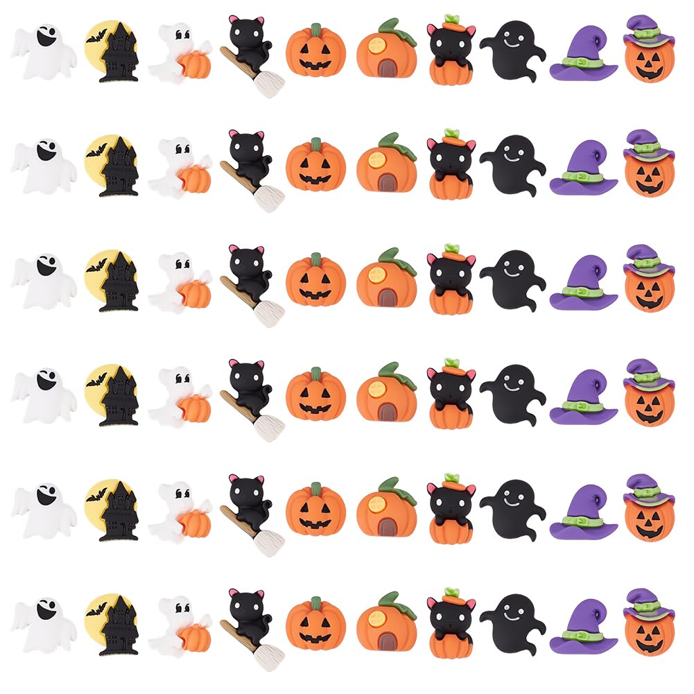 WEBEEDY 60 Pcs Halloween Resin Cabochons Flatback Charms Flatback Scrapbooking Embellishments Resin Flatback Cabochon Craft Accessory
