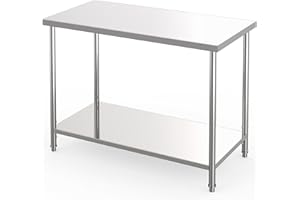 Commercial Stainless Steel Prep Table 60" x 24" with Adjustable Undershelf - 2-Tier Metal Work Table with Locking Casters for
