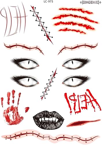 Amazon H フェイスシール ステッカー 顔 ボディペイント ボディステッカー 仮面ステッカー ハロウィン コスプレ フェイスタトゥシール 血の手形 血文字help アイメイク 特殊メイク ゾンビ 死人 ボディピアス 通販