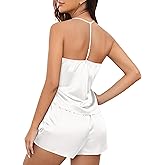 Ekouaer Silk Satin Pajamas Set for Women T-back Lingerie Pjs Cami Top and Shorts Sleepwear Gift for Honeymoon Party