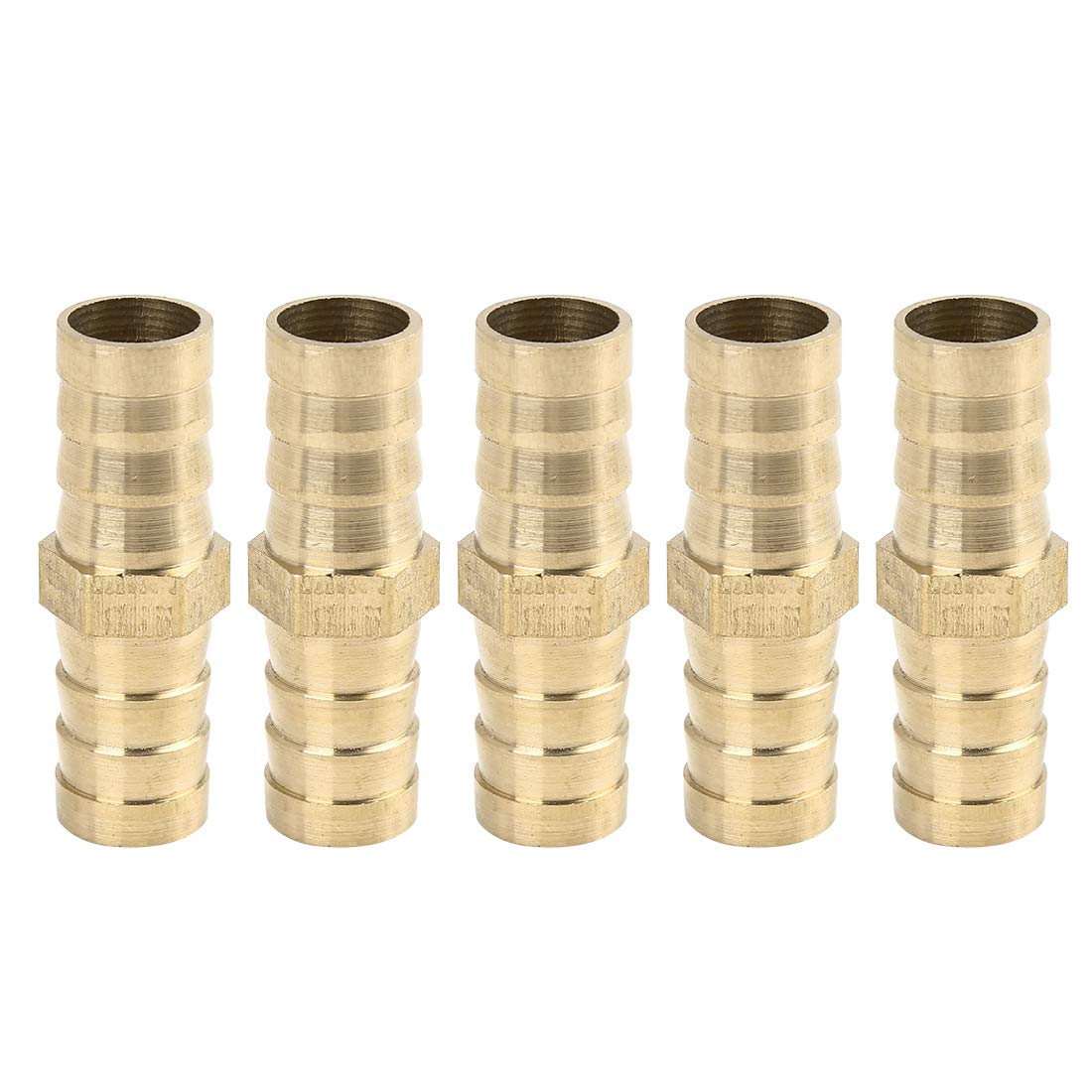 X AUTOHAUX 14mm Brass Barb Hose Fitting Straight Union Connector for Air Water Gas Oil 5pcs