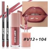 HQDA Lip Gloss and Lip Liner Set Nude Rose Glossy Waterproof Long Lasting view 9