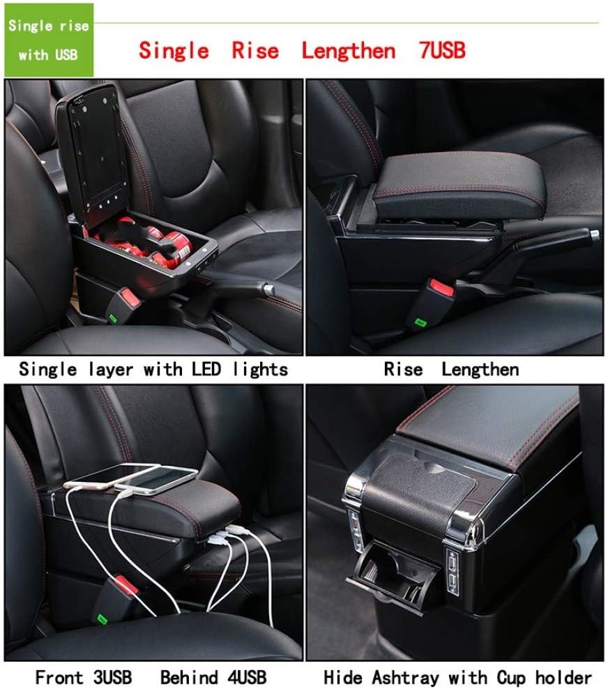 WESQAQ Armrest Box for Ford Figo Armrest Box PU Leather Universal Car Central Armrest Storage Box Cup Holder Ashtray Modification Accessories