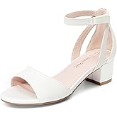 DREAM PAIRS Girls Sandals Chunky Pump Ankle Strap High Heels Dress Open Toe Flower Wedding Party for Little Big Kid