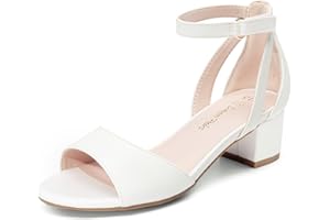 DREAM PAIRS Girls Sandals Chunky Pump Ankle Strap High Heels Dress Open Toe Flower Wedding Party for Little Big Kid