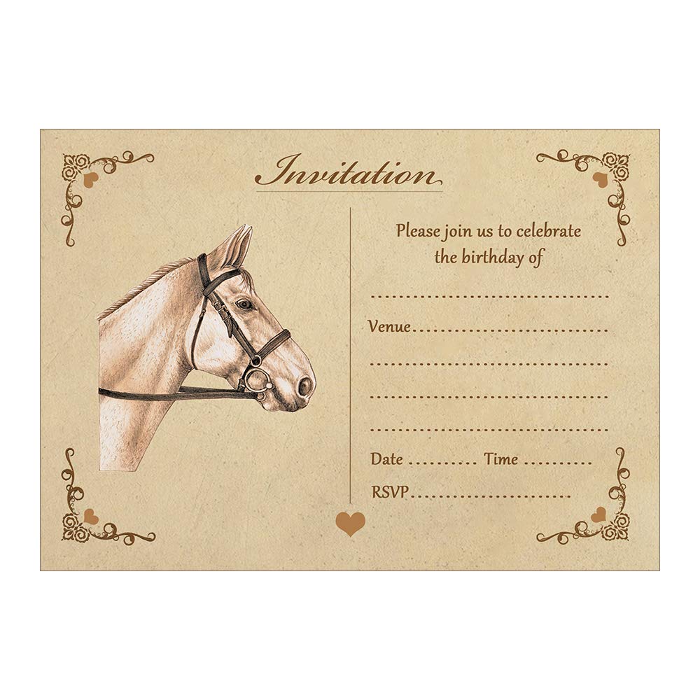 Artstore Vintage Horse Birthday Invitations With Brown Kraft Envelopes - Pack of 15