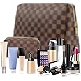 Butofinus Checkered Makeup Bag, Portable Leather Cosmetic Bag, 2 Pcs Waterproof Travel Toiletry Bag for Women