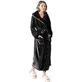 KORBLISS Robes for Women - Hooded Plush Fleece Bathrobe with Sash & Pockets, Full-Length Lightweight Spa Robe