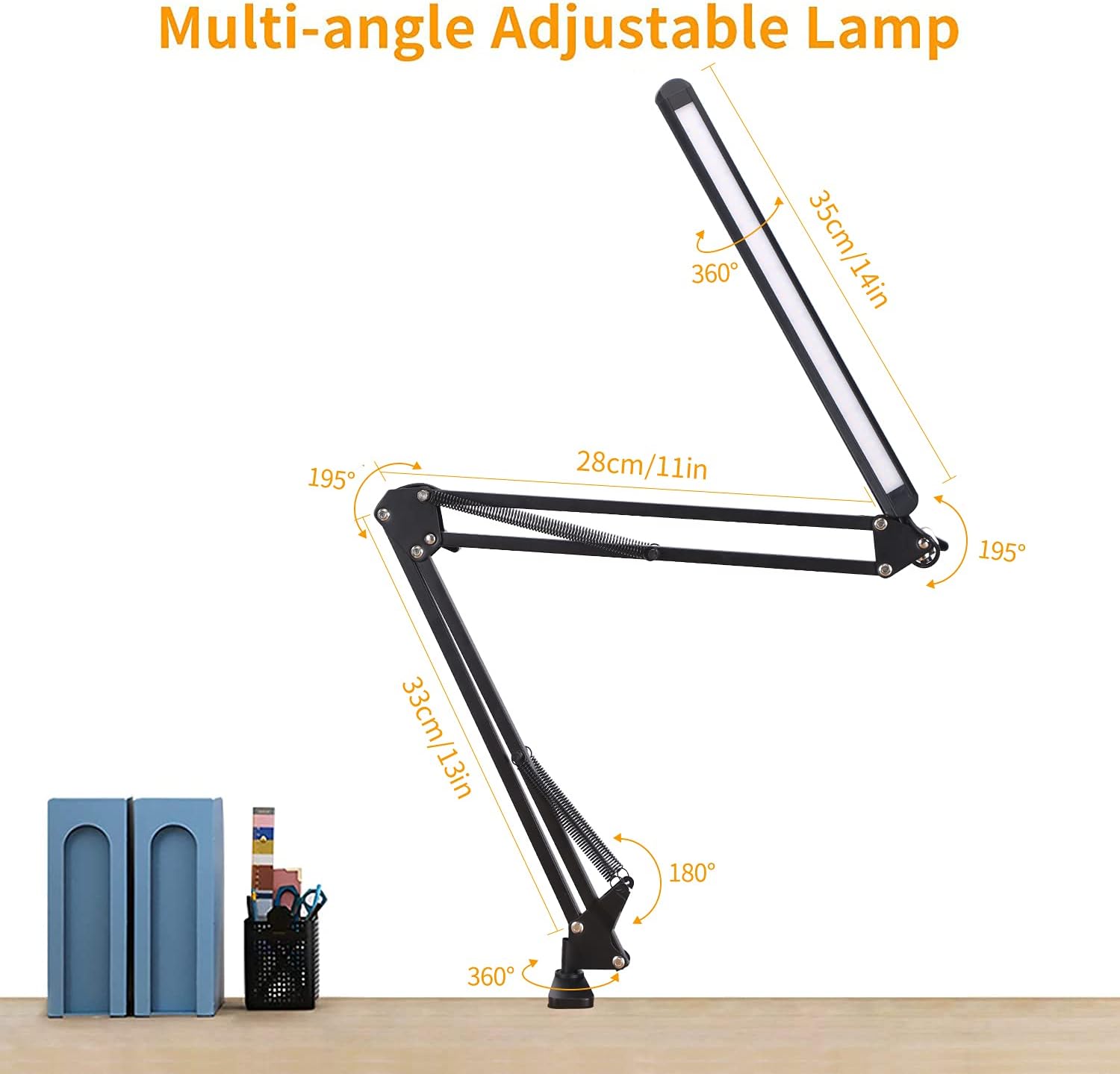 LED Desk Lamp, Adjustable Swing Arm Table Lamp with Clamp, Eye-Caring Architect Desk Light, Dimmable Lamp for Home Office with USB, 3 Lighting Modes with 10 Brightness Levels, 12W - - 