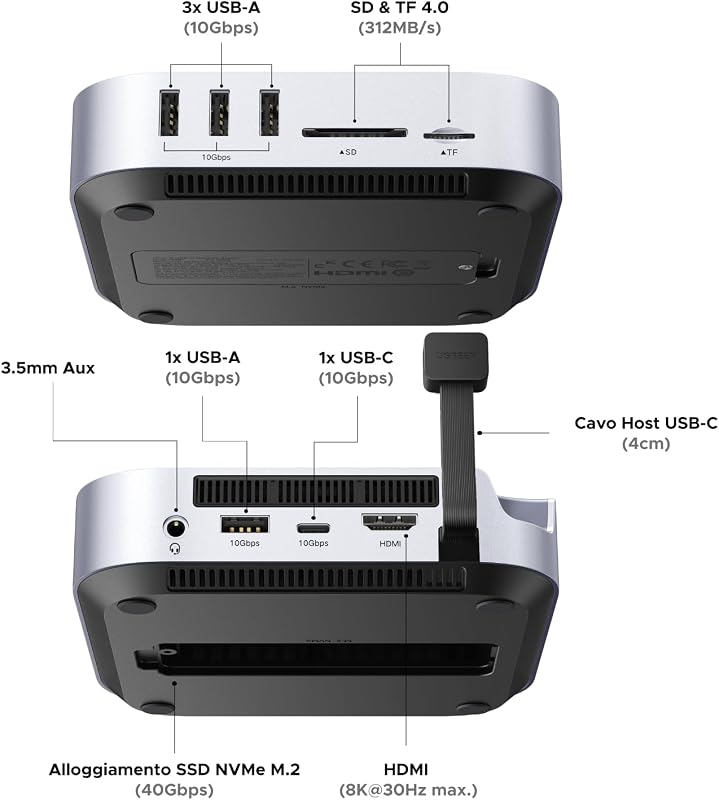 USB4.0 40Gbps Dock USB C per Mac Mini M4, M4 Pro, M5 Pro, M6