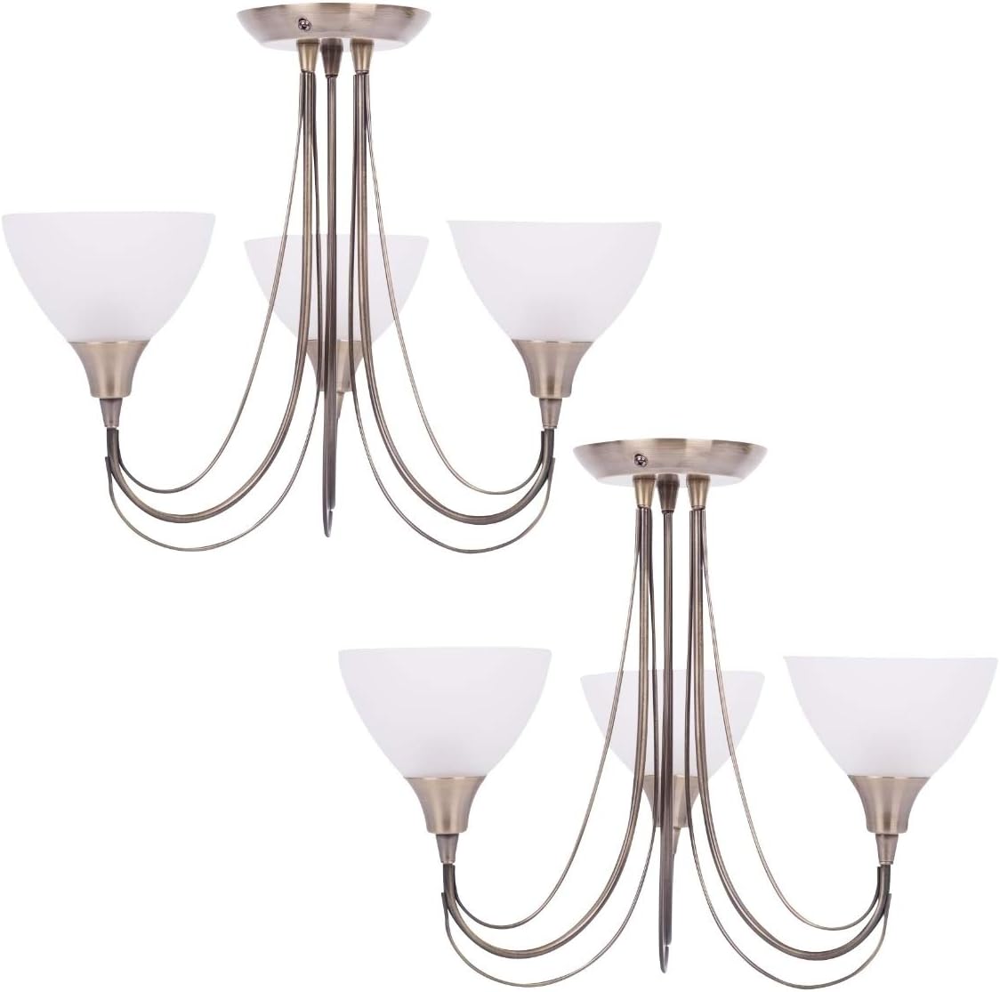 Opus Antique Brass & Frosted Glass 3 Arm Semi Flush Ceiling Light