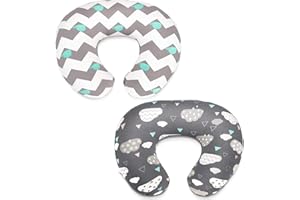 COSMOPLUS Stretchy Nursing Pillow Covers 2 Pack Nursing Pillow Slipcovers for Breastfeeding Moms,Ultra Soft Snug Fits On Infant Nursing Pillow,Clouds Whales