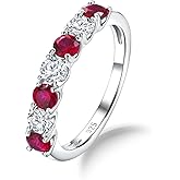 AIBAO Amethyst/Emerald/Ruby/Sapphire Half Eternity Band Rings for Women Sterling Silver Birthstone Stackable Rings Size 6 to 10 Anniversrty Valentines Mother's Day Jewelry Gift with Box