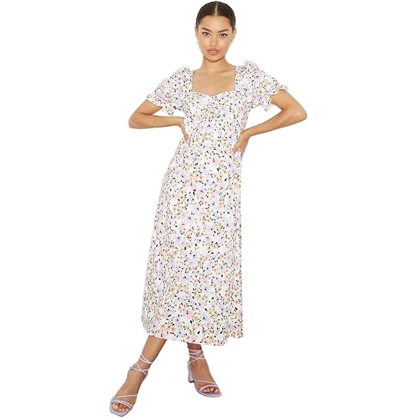Forever 21 Tiered Ditsy Floral Mini Dress Cream Medium at Amazon Women's  Clothing store