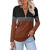 ORANDESIGNE Women's Long Sleeve Shirts Fall Zipper Tops Tunics Ladies Casual Tees Blouses