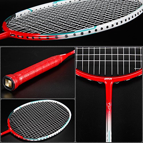 OPPUM 100% Full-Carbon Fiber Professional 2 Player Badminton Racquets Set Super Lightweight Badminton Rackets Including 2 Rackets/1 Carrying Bag/2 Overgrips