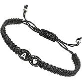 PATIKIL Initial Bracelet, Adjustable Alphabet Letter A Heart Braided Black Rope Bracelet Matching Couple for Women Personalized Gifts Friendship